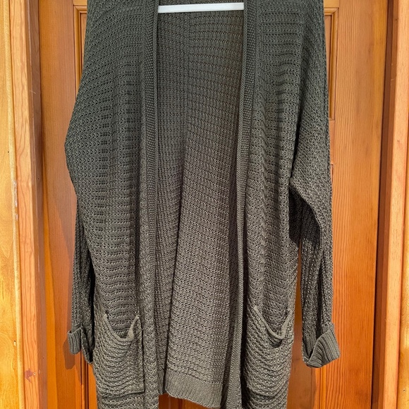 PINQUE Sweaters - Green Open Front Stitch Long Sweater